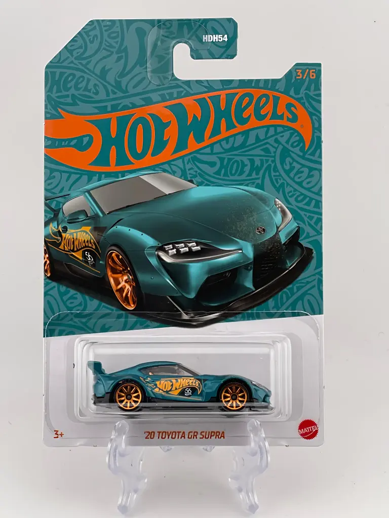 Hot Wheels 1:64 Scale Die-Cast Vehicle 20 Toyota GR Supra with Turquoise- & Copper-Colored Deco to Celebrate HW 56th Anniversary